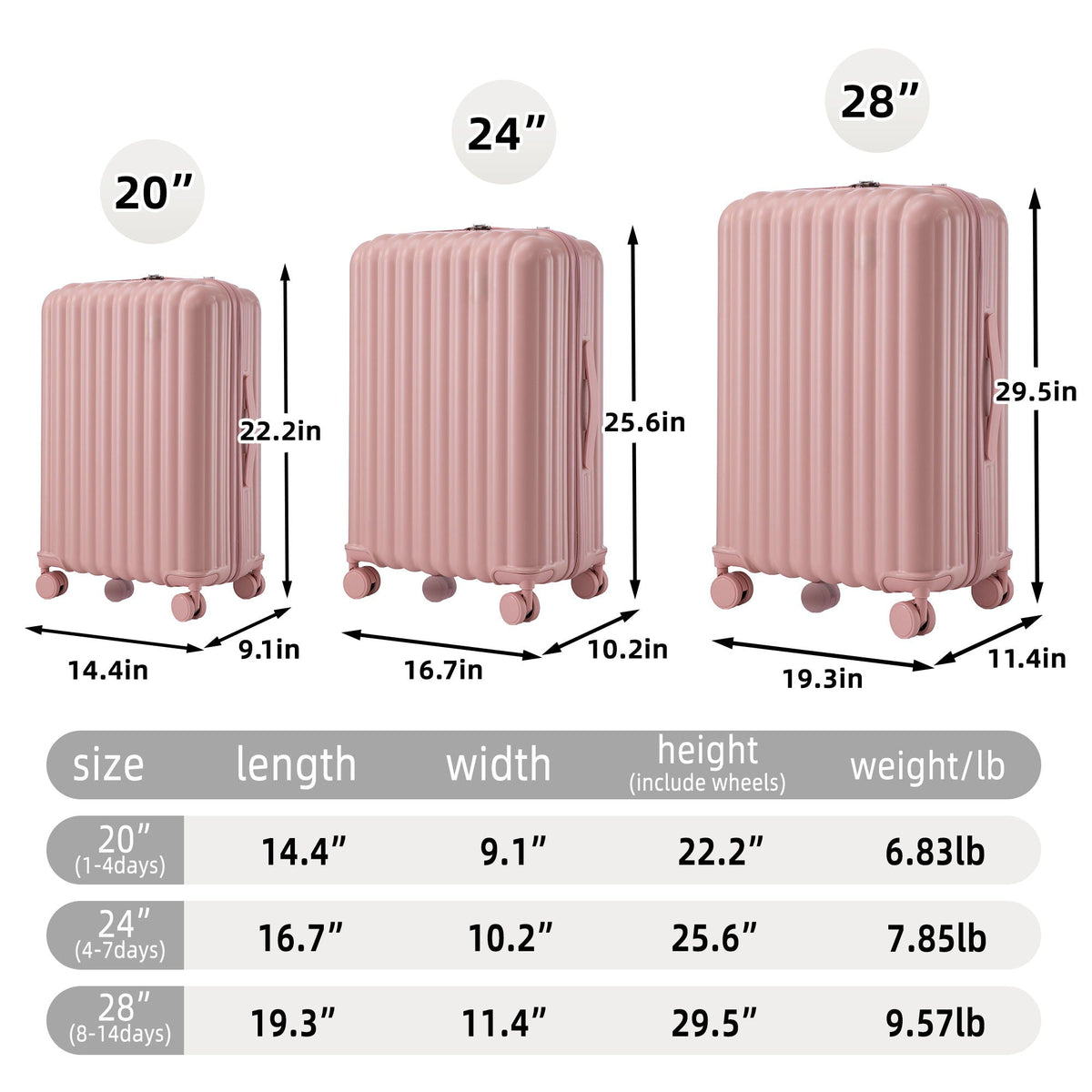 Spinner Wheel Luggage Set with USB Port and Holders - Pink, Black, Green