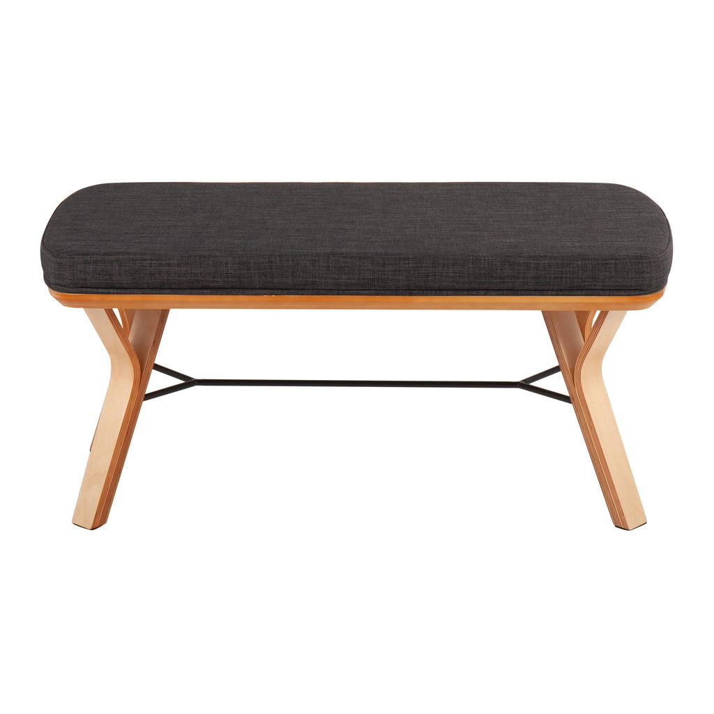 Mid Century Upholstered Bench with Cushioned Seat - Gray, Beige, Dark Gray