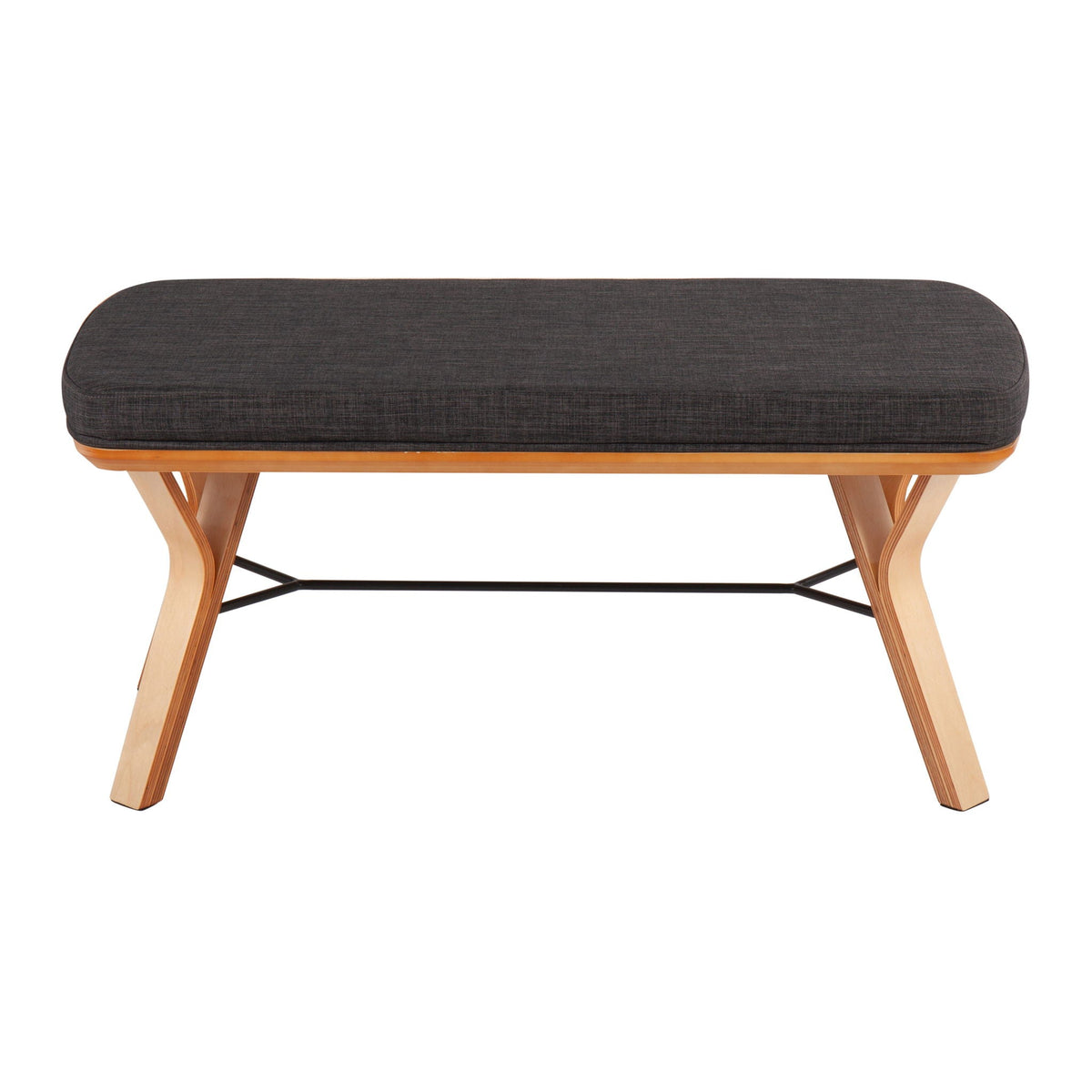 Mid Century Upholstered Bench with Cushioned Seat - Gray, Beige, Dark Gray