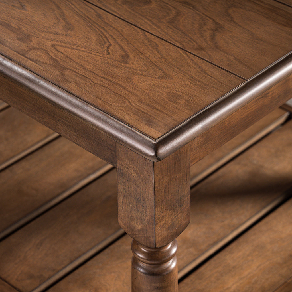 Farmhouse Wooden Coffee Table with Two-Tier Storage - Natural Wood Finish