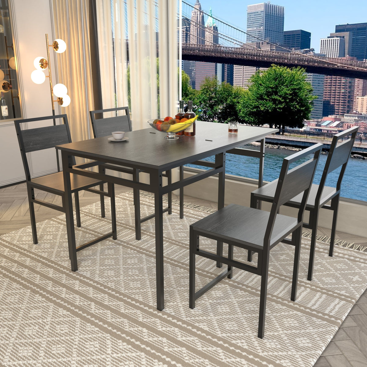 Extendable Dining Table Set with 4 Chairs – MDF and Metal