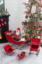 Red Iron Christmas Santa Sleigh Decoration with Durable Iron Construction