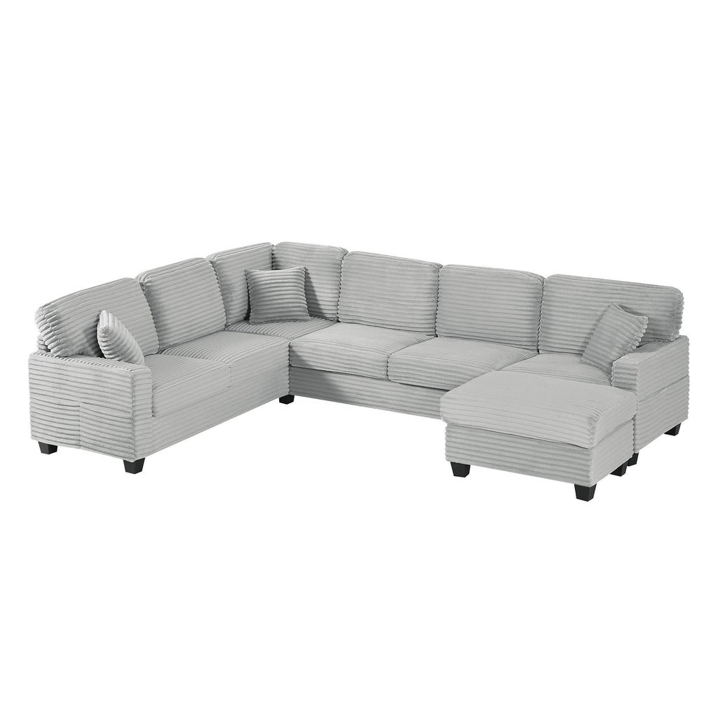 U-Shaped Upholstered Sectional Sofa with Movable Ottoman