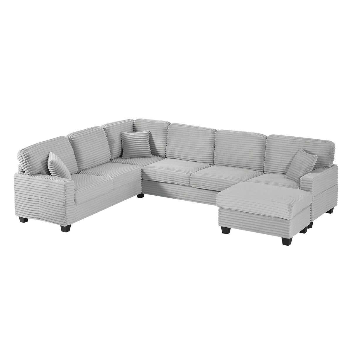 U-Shaped Upholstered Sectional Sofa with Movable Ottoman