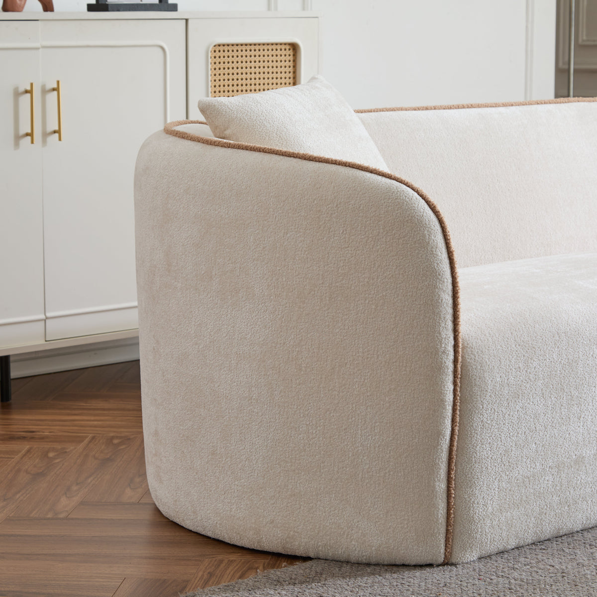 82" Curved Boucle Sofa with Soft Cushions - White