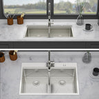 Gray Double Bowl Kitchen Sink with Durable Stainless Steel - Dual Mount
