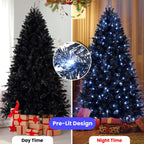6-Foot Pre-Lit Black Christmas Tree with 350 LED Lights - Black