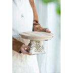 Cream & Brown Cake Stand with Magnesium Base - 9.5" W x 9.5" D x 5.3" H