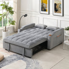 Modern Velvet Sleeper Loveseat with Pullout Bed and USB Ports - Light Gray
