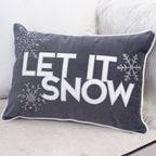 Gray Velvet Lumbar Throw Pillow with Snowflake Embroidery - 14x20