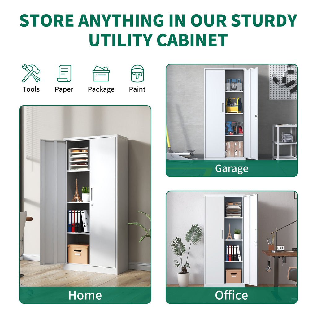 Heavy Metal Garage Storage Cabinet with Locking Doors - Black or White