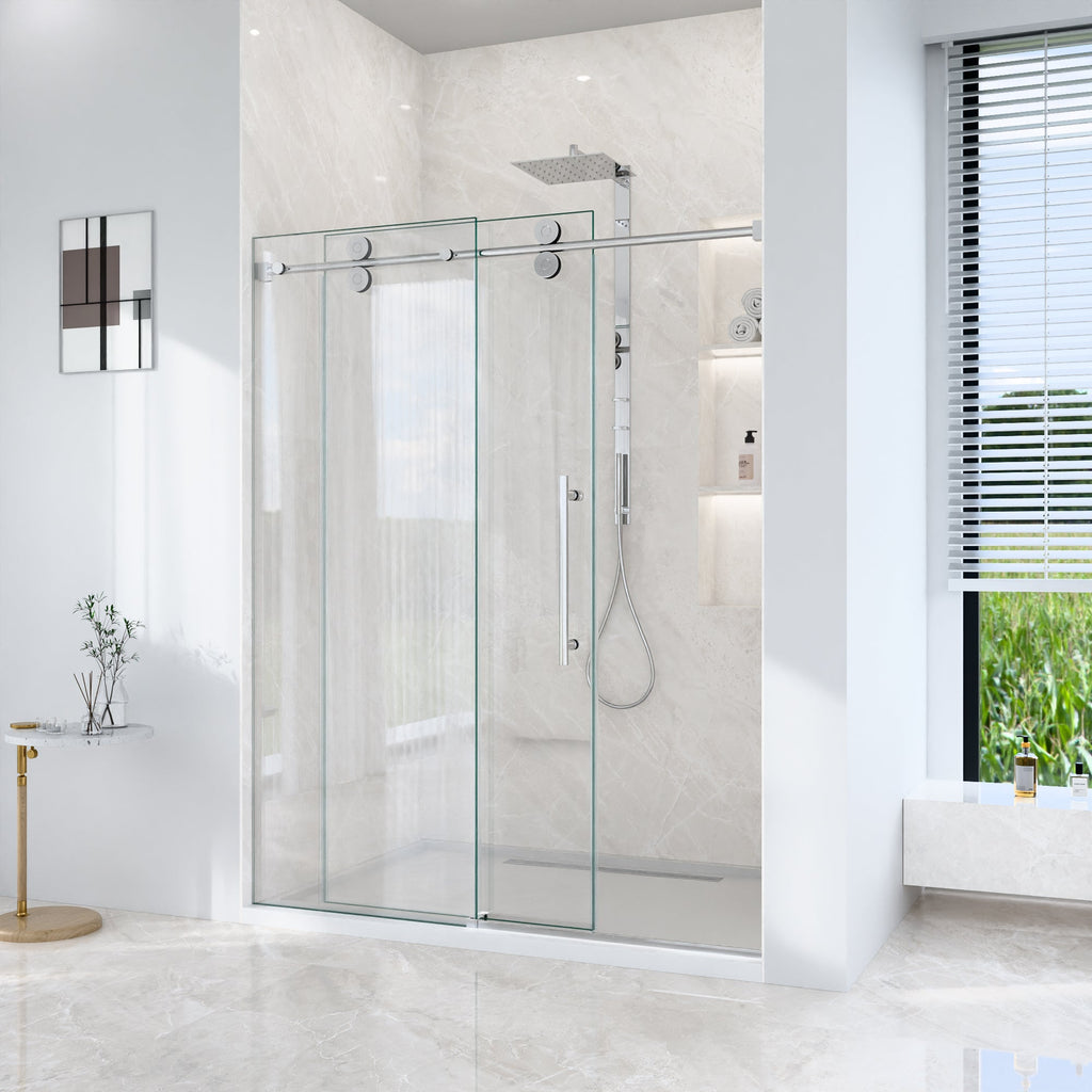 Frameless Single Sliding Shower Door with Stainless Steel Rollers - Chrome
