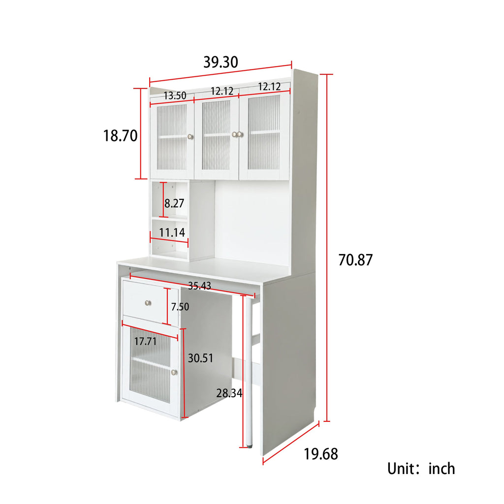 Computer Desk with Glass Door – Ample Storage and Workspace - Brown