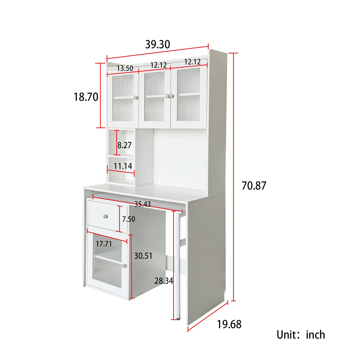 Computer Desk with Glass Door – Ample Storage and Workspace - Brown