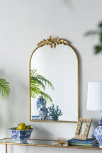 Gold Arched Wall Mirror with Metal Frame - Decorative Accent