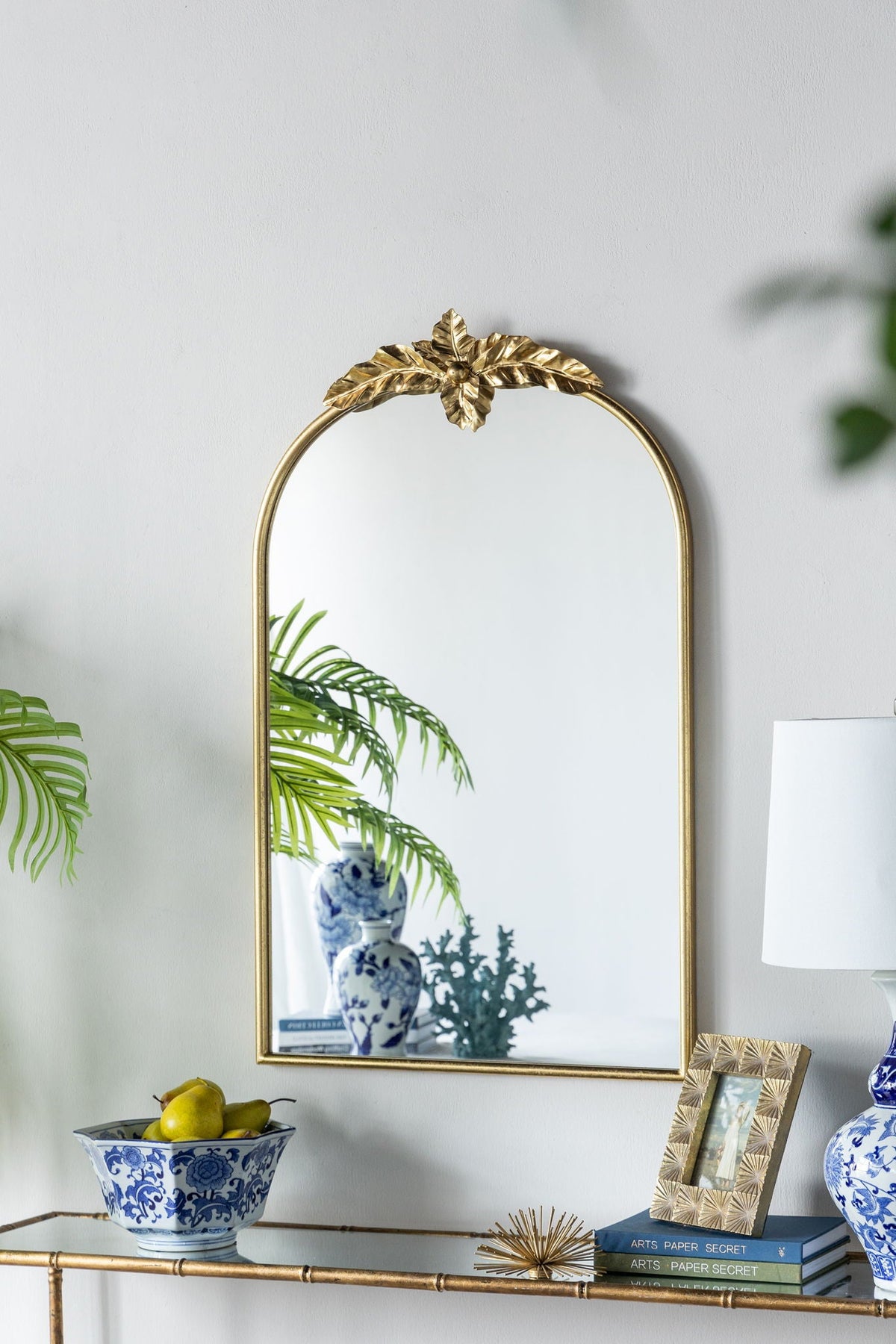 Gold Arched Wall Mirror with Metal Frame - Decorative Accent