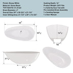 59" Freestanding Solid Surface Bathtub with Overflow Drain - Glossy White
