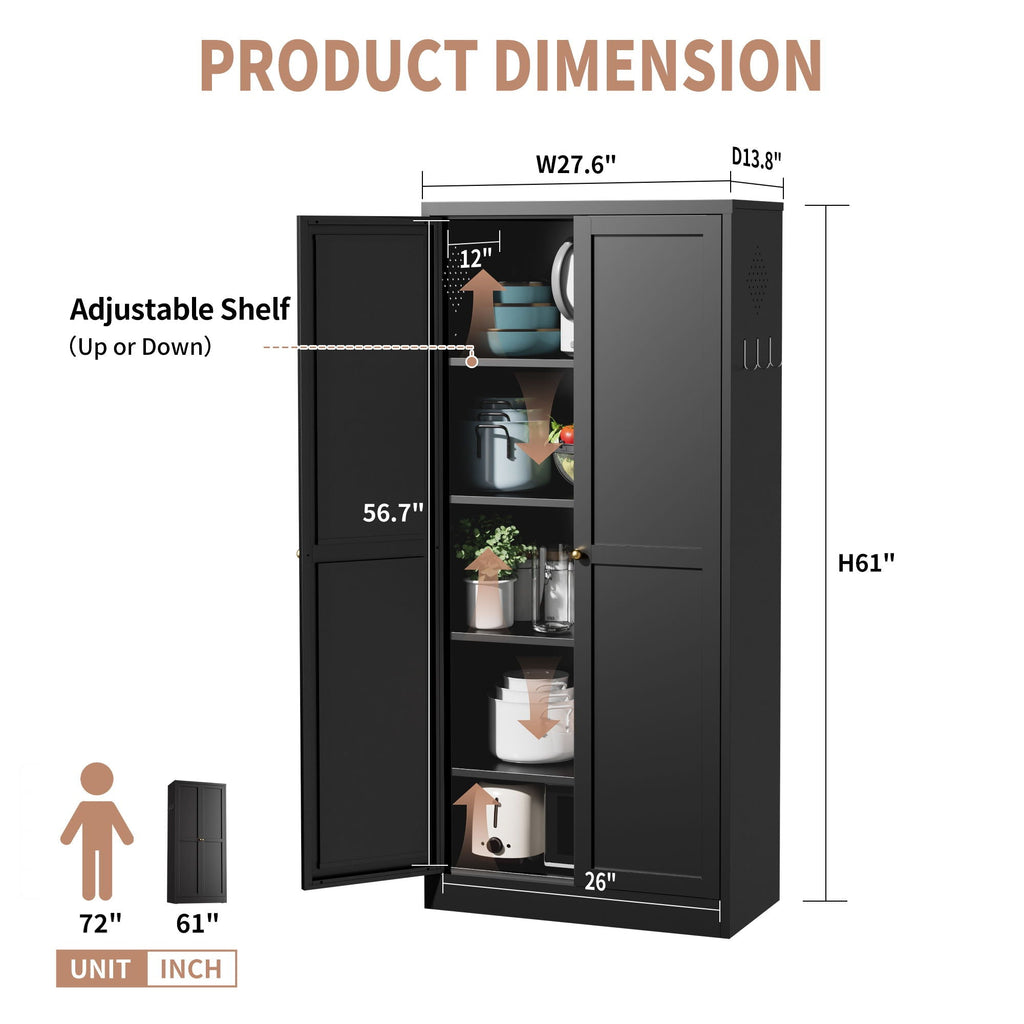 Kitchen Pantry Cabinet With 4 Adjustable Shelves