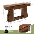 60 Inch Narrow Console Table with Built-in Power Outlet - Natural Wood Brown