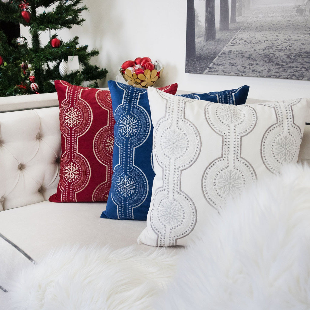Holiday Throw Pillow with Snowflake Embroidery - 20x20 Inch