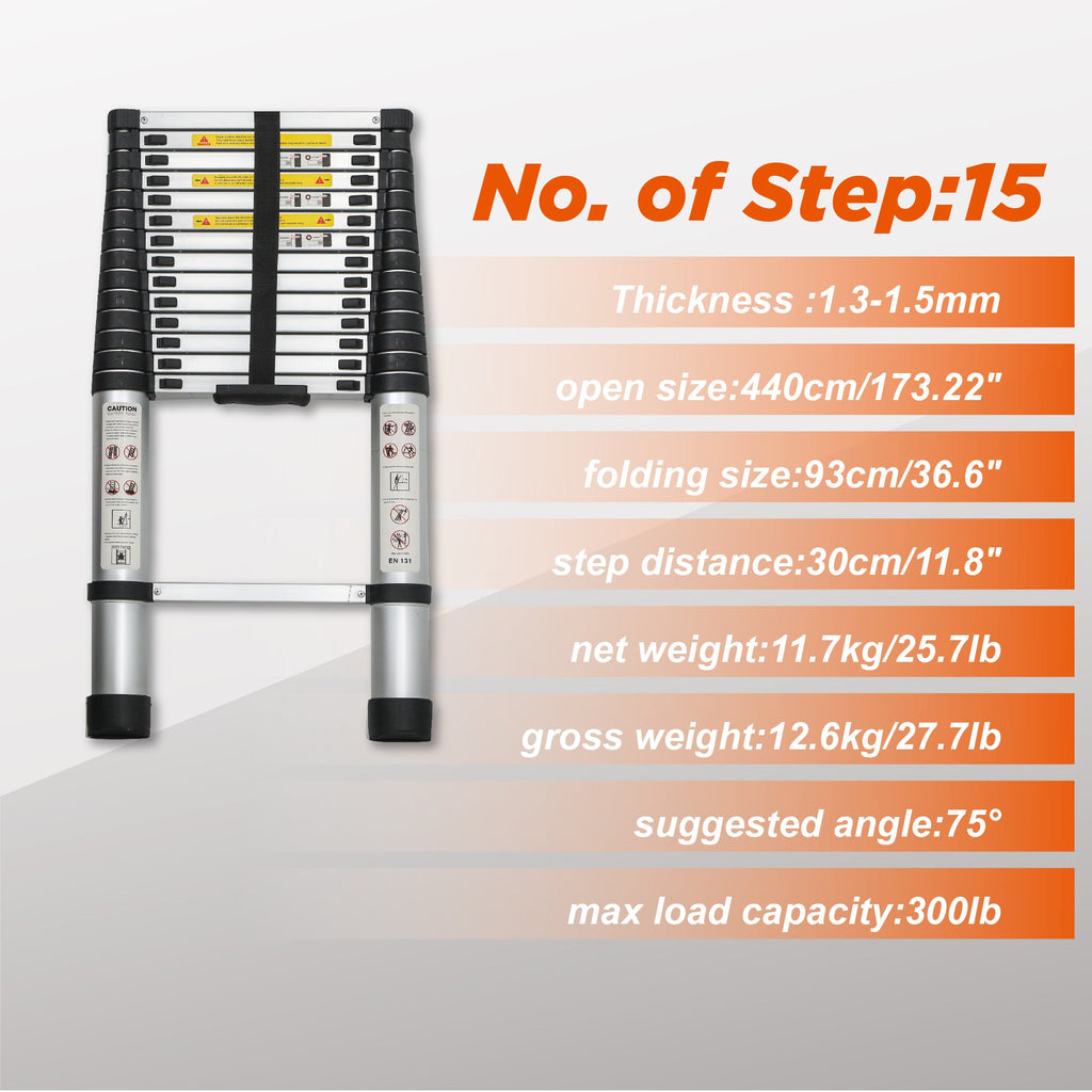 Telescoping Ladder 14.5FT with 300 lb Capacity - Aluminum