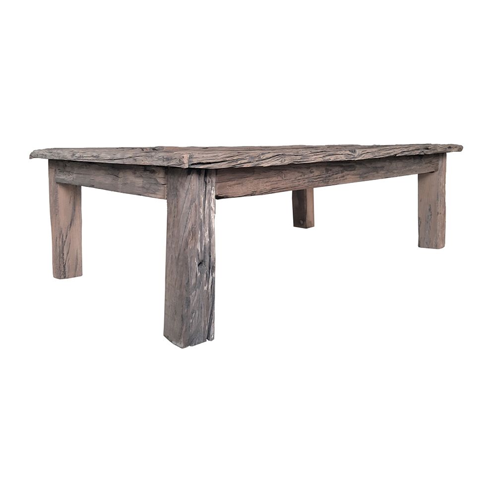 Rustic Wood Coffee Table with Block Legs - Natural Finish