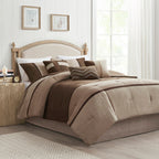 7 Piece Faux Suede Comforter Set with Decorative Pillows - Brown