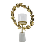Iron Floral Hurricane Table Lamp with Marble Base - Gold & White