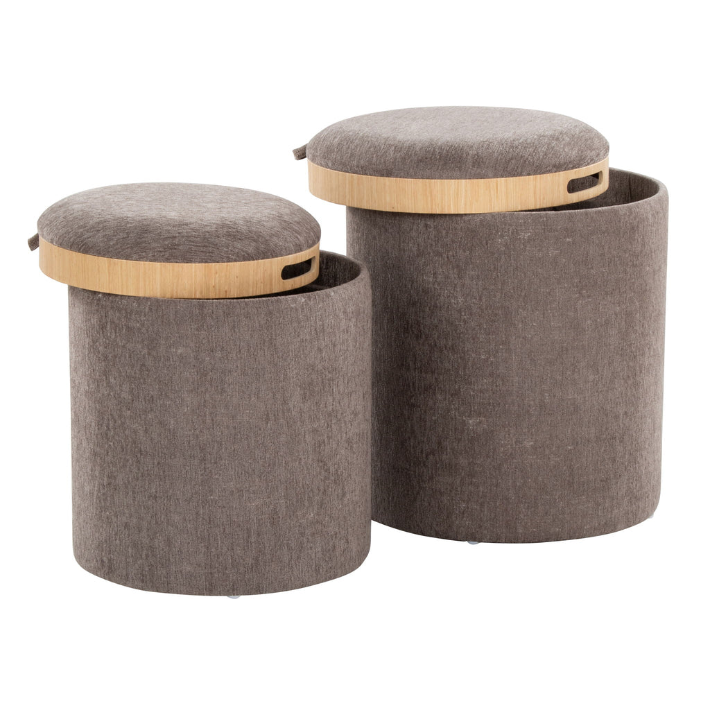 Contemporary Nesting Ottoman Set with Flip Tray Top - Multiple Colors