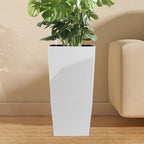 22.6-Inch Modern Faux Rattan Square Planter with Automatic Watering System - White