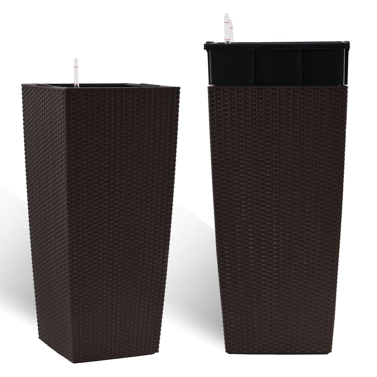 Indoor Outdoor Planter with Automatic Watering System - Dark Brown, Black, or White