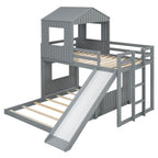 Loft Bunk Bed With Playhouse, Slide, and Guardrails - Twin Over Full