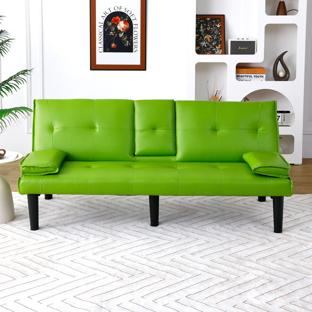 Foldable Sofa Bed with Cup Holder and Solid Wood Frame - Multiple Colors