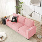 Modern Snowfleece Fabric 3 Seater Sofa with Cup Holder – Pink
