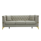Modern Velvet Upholstered Sofa Set with Tufted Backrest - Cream White