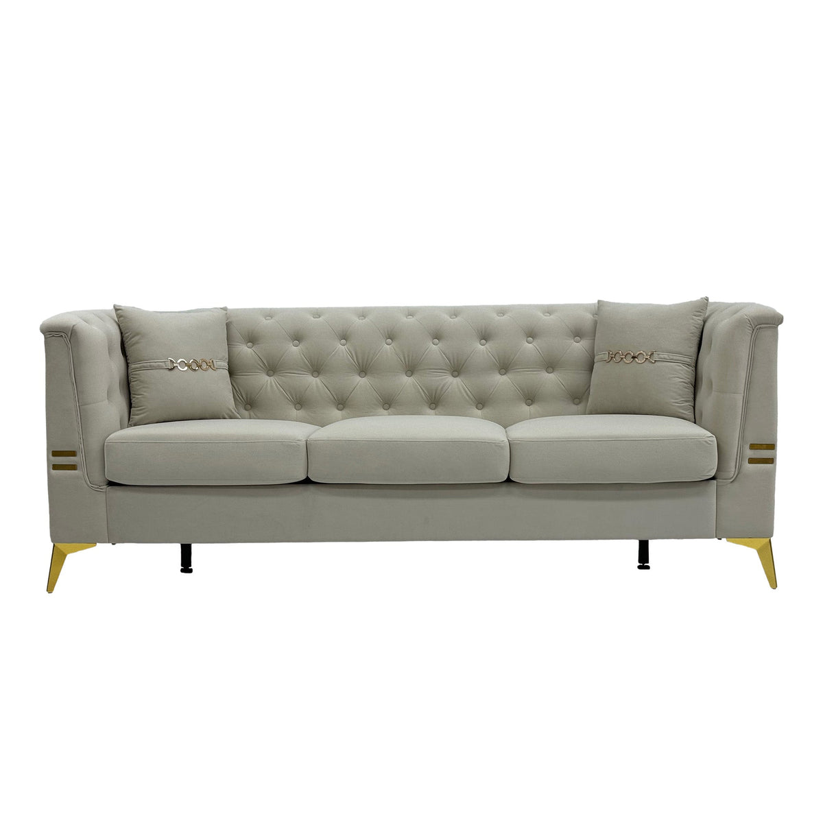 Modern Velvet Upholstered Sofa Set with Tufted Backrest - Cream White