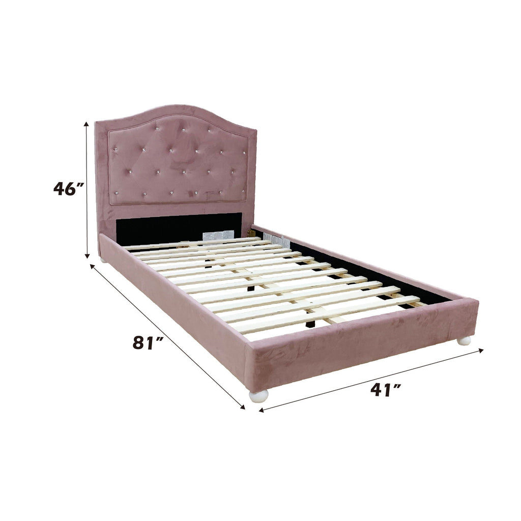 Pink Twin Upholstered Bed with Button Tufting - Reggie