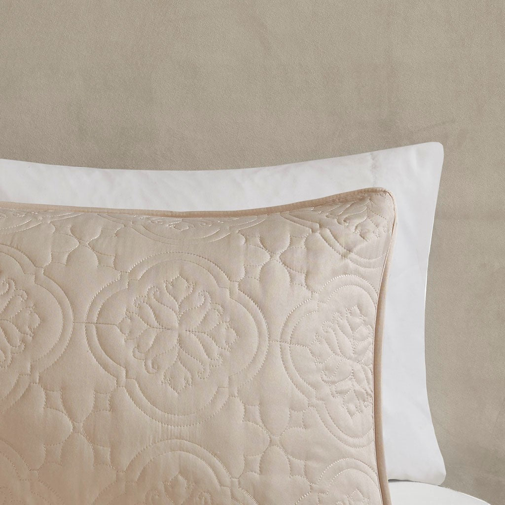 Reversible Bedspread Set with Quilted Medallion Design - Khaki