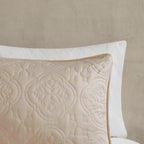 Reversible Bedspread Set with Quilted Medallion Design - Khaki