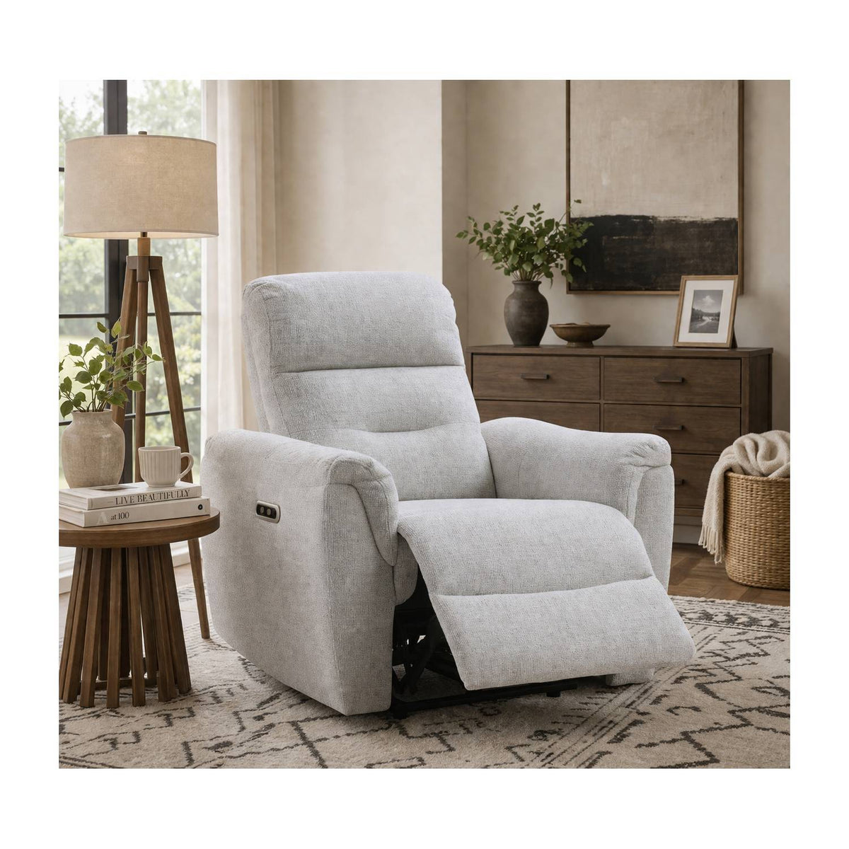 Gray Power Motion Recliner with USB Port - Adjustable Comfort