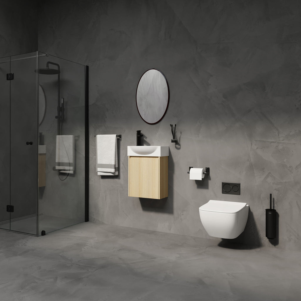 Modern Bathroom Vanity with Ceramic Basin and Storage Cabinet - Light Brown, Black, or White