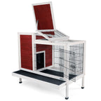Two Tier Wooden Rabbit Cage with Leak-Proof Plastic Tray – Dark Gray or Red