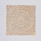 Floral Hand Carved Mandala Square Wall Decor with Spiritual Symbolism - Gold / White