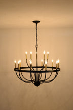 18-Light Industrial Iron Candle Chandelier with Adjustable Height - Gold & Black