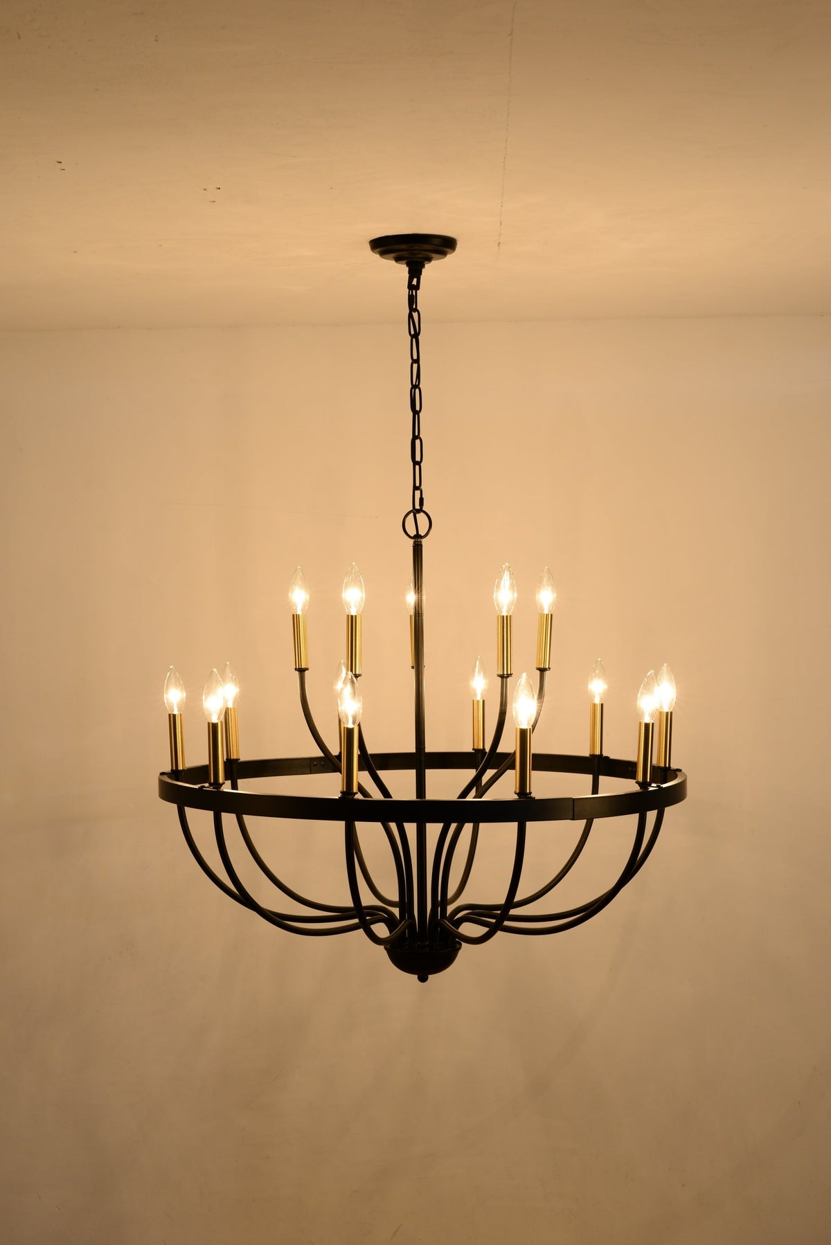 18-Light Industrial Iron Candle Chandelier with Adjustable Height - Gold & Black