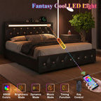 Upholstered Storage Bed Frame with LED Lights and Drawers – White or Black