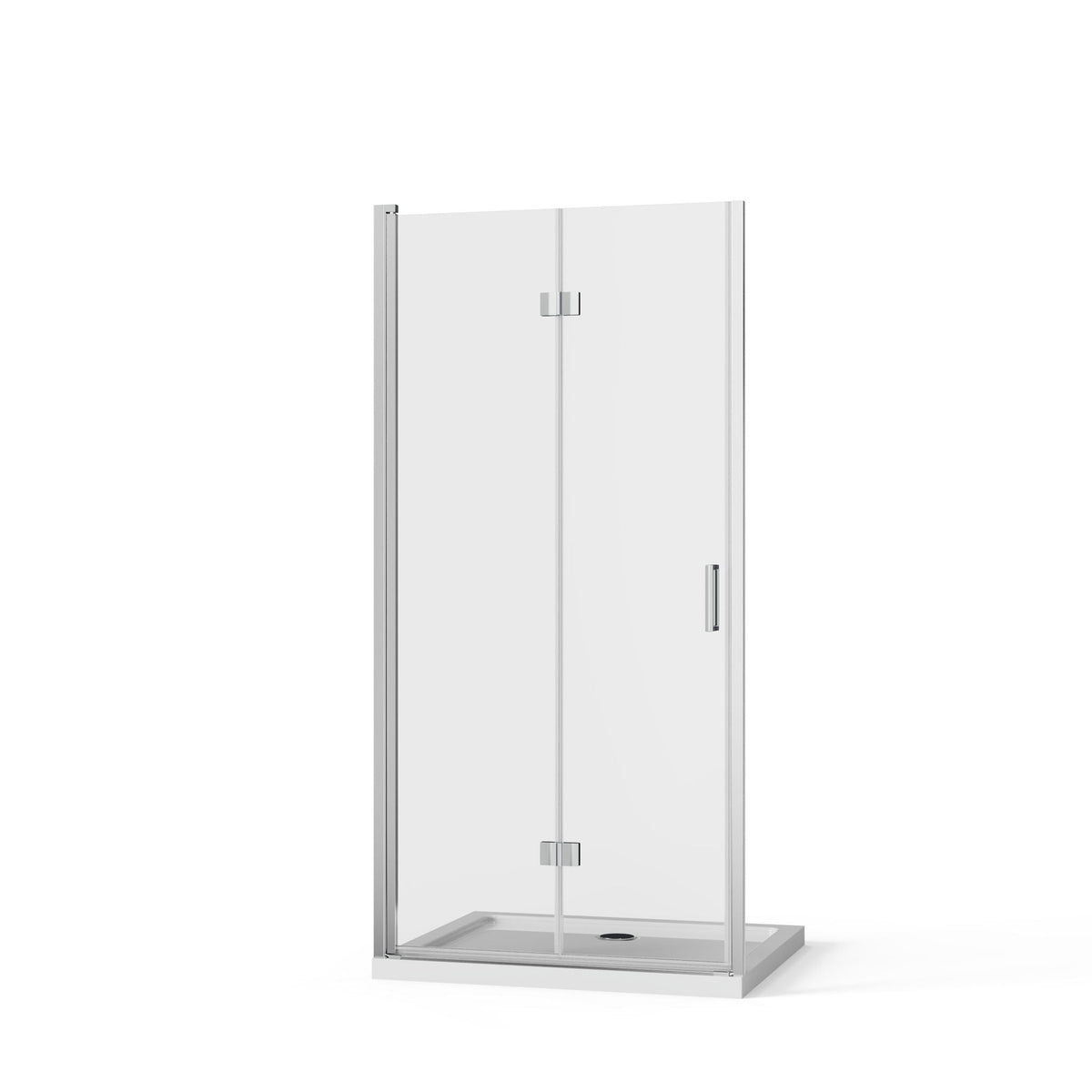 Frameless Glass Shower Door Bifold with Zinc Alloy Handle - Pearl Silver or Black