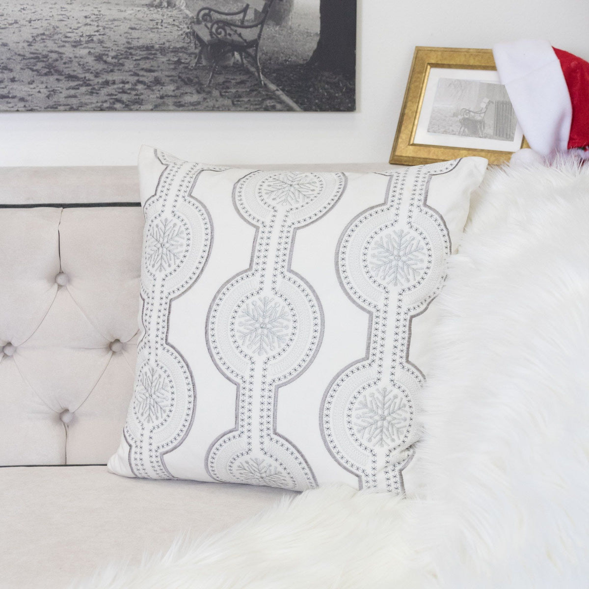 Holiday Throw Pillow with Snowflake Embroidery - 20x20 Inch
