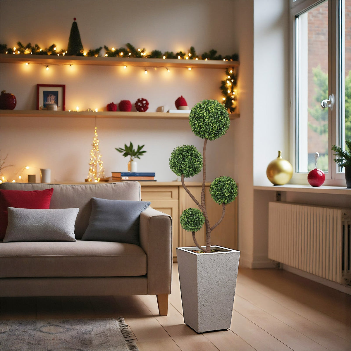 4ft Tall Artificial Boxwood Topiary Tree with Sturdy Planter - Green