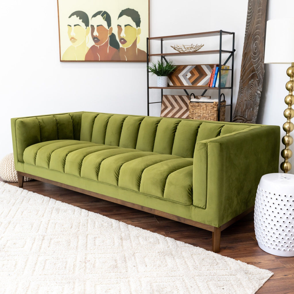 Mid Century Modern Sofa with Pet-Friendly Upholstery - White, Green, Orange